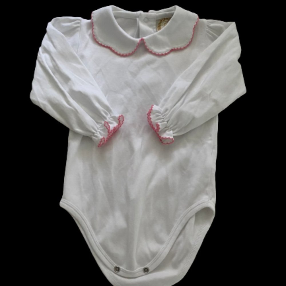 TBBC- White Peter Pan Collar Onesie Pink Piping